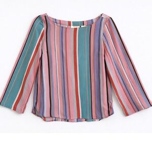 Maeve Anthropologie Multi Color Vertical Stripe Boat Neck Blouse Size 00 XS/SM